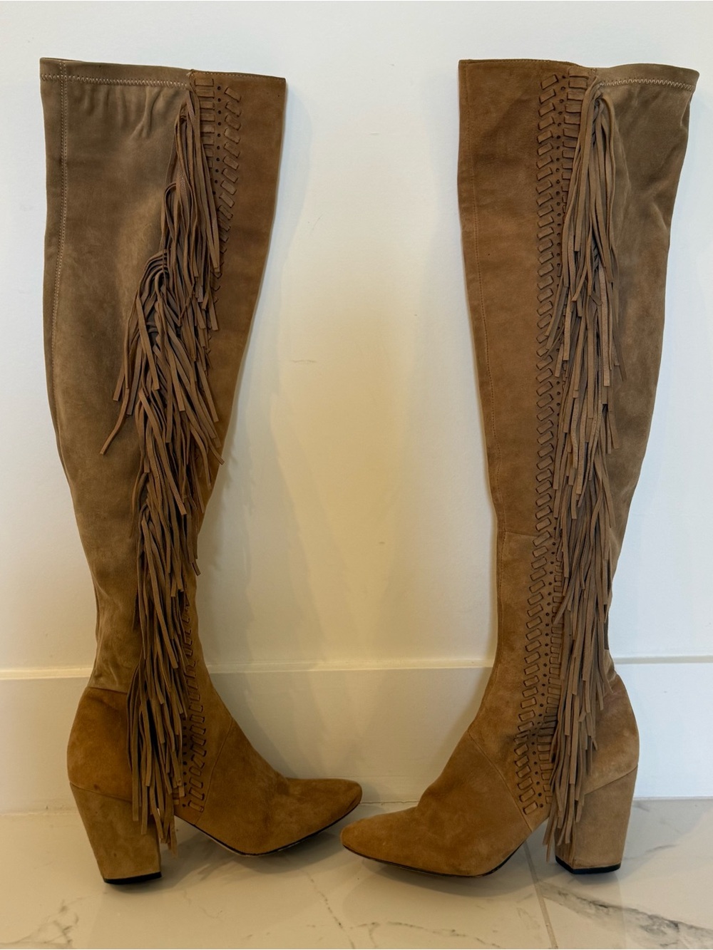 Rebecca Minkoff Tan Suede Fringe Over-the-Knee Boots